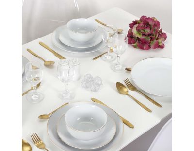 Assiette en porcelaine avec liseré doré (Lot de 6) (Assiettes plates - 26 cm)