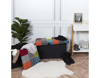 Banc coffre noir pliable couvercle à motifs (Patchwork multicolore)