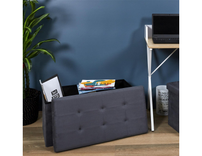 Banc coffre de rangement en suédine Lina (Gris anthracite)