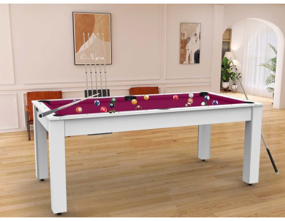 Billard convertible table 8 personnes Arizona (Blanc boisé ; Prune (plateau))