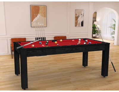 Billard convertible table 8 personnes Arizona (Noir boisé ; Rouge (plateau))