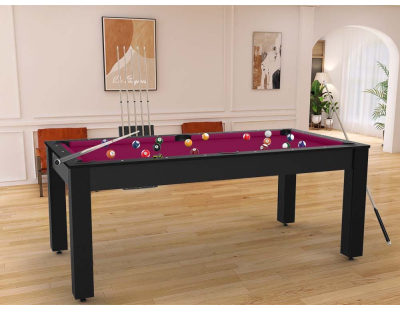 Billard convertible table 8 personnes Arizona (Noir grainé ; Prune (plateau))