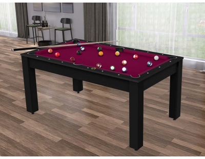 Billard convertible table 6 personnes Texas + plateaux dinatoires + pack accessoires Confort (Noir grainé et prune (tapis))