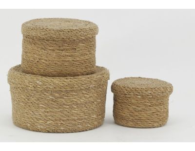 Boites rondes en jonc naturel (Lot de 3)