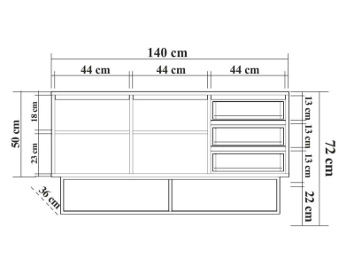 Buffet en aggloméré  2 portes et 3 tiroirs Ruba