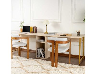 Bureau 2 places en aggloméré Twin (Beige travertine, Doré)