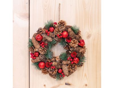 Couronne de Noël pomme de pin (Rouge)