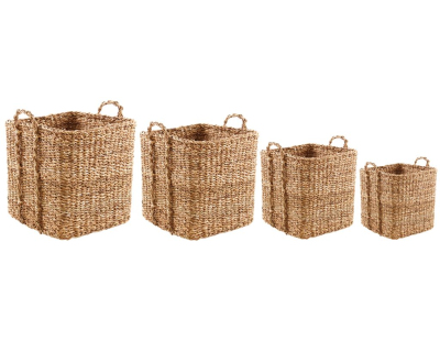 Cache-pots carrés en jonc de mer naturel (Lot de 4)