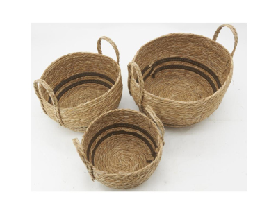 Cache-pots en jonc naturel et coton brun (Boule)