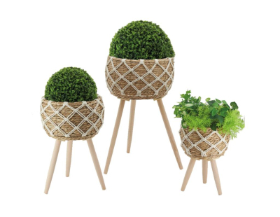 Cache-pots en jonc sur pieds (lot de 3)