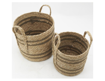 Cache-pots en jonc naturel et coton brun (lot de 2) (Droit)