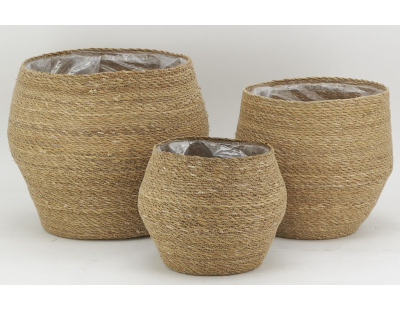 Cache-pots en jonc naturel et doublure plastique (Lot de 3)