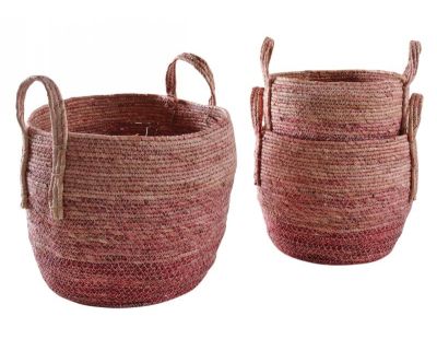 Cache-pots en maïs teinté (Lot de 3) (Rose)