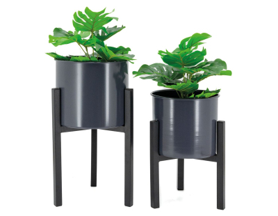 Cache-pots en métal noir Graph (Lot de 2)