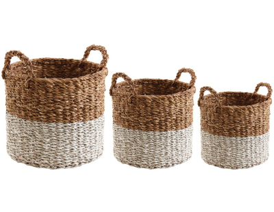 Cache-pots en jonc de mer naturel et blanc (lot de 3)