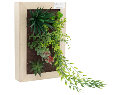 Cadre mural avec plante succulente artificielle 20 x 30 cm