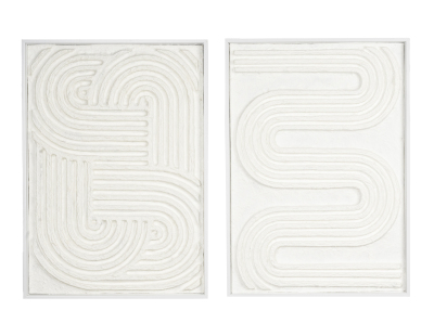 Cadres en bois blanc motifs abstraits papier maché (Lot de 2)