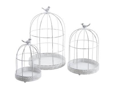 Set de 3 cages décoratives en métal antique blanc