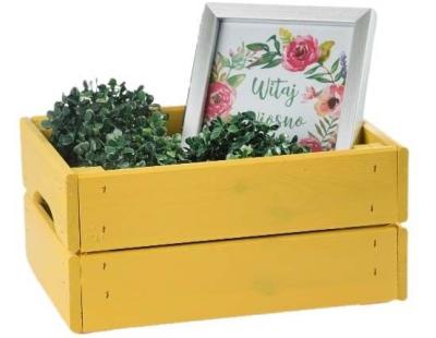 Caisse de rangement en pin petit modèle 31 x 23 x 15 cm (Jaune)