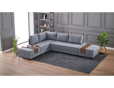 Canapé d'angle convertible en tissu gris Fly