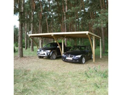 Carport double en bois et panneaux ondulés Capri (6 x 5 m)