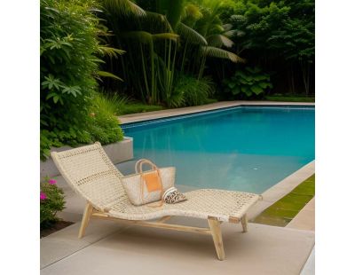 Chaise bain de soleil en teck et cannage synthétique BAIA (Vague)