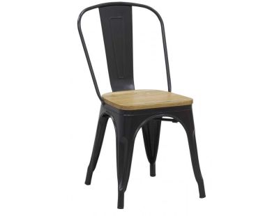 Chaise industrielle en métal et bois d'orme huilé (Lot de 4) (Noir)