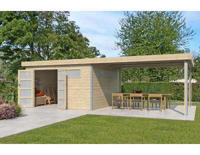 Chalet en bois profil aluminium contemporain avec extension 30.16 m² (Avec gouttière)