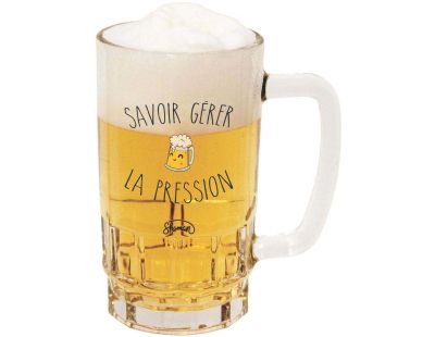 Chope à bière en verre Humour 440 ml (Savoir gérer la pression)