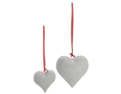 Coeur en métal laqué blanc lacet vichy (Lot de 4)