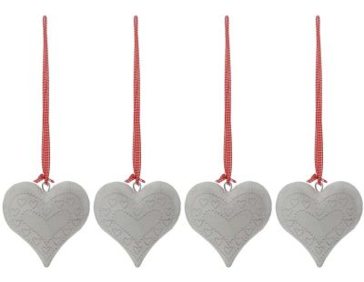 Coeur en métal laqué blanc lacet vichy (Lot de 4)