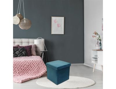 Coffre pouf pliable en velours Zig zag (Bleu)