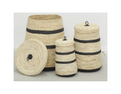 Coffres de rangement en maïs naturel et noir (lot de 3)