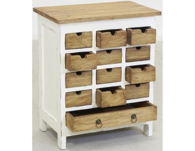 Commode 13 tiroirs en acajou naturel et blanc