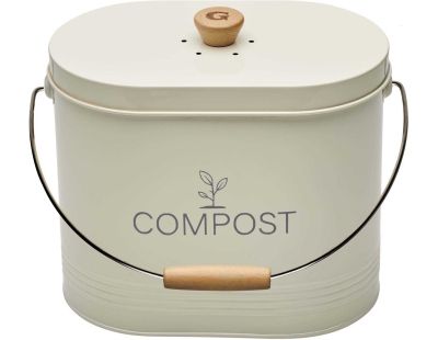 Composteur de cuisine ovale en métal avec filtre 7 litres (Beige)