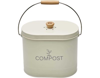 Composteur de cuisine ovale en métal avec filtre 7 litres (Beige)