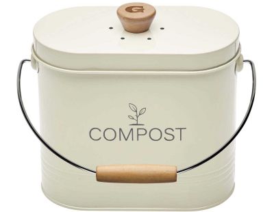 Composteur de cuisine ovale en métal avec filtre 3 litres (Beige)