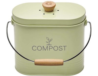 Composteur de cuisine ovale en métal avec filtre 3 litres (Vert pastel)