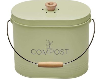 Composteur de cuisine ovale en métal avec filtre 7 litres (Vert pastel)