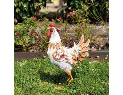 Statue de Coq en métal coloré (Beige / Blanc)