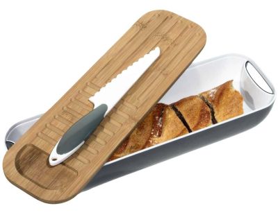Corbeille à pain 3 en 1 avec couteau (Gris)