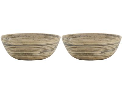 Corbeille ronde en bambou naturel et noir (Lot de 2)