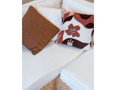 Coussin en coton brodé motifs floraux camaieu Terracotta