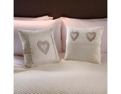 Coussins carrés coeur en coton et lin (Lot de 2)