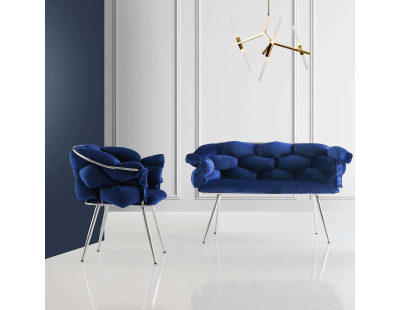 Ensemble canapé et fauteuils Balon (Bleu navy et chrome)