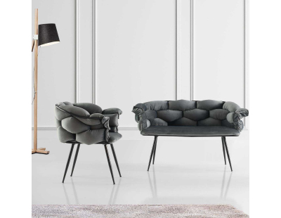 Ensemble canapé et fauteuils Balon (Gris foncé et noir)