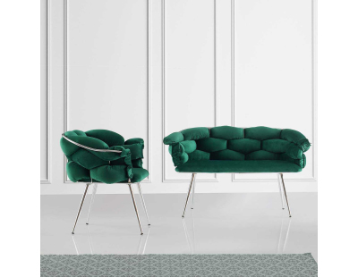 Ensemble canapé et fauteuils Balon (Vert et chrome)