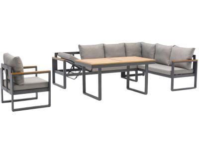 Ensemble repas de jardin 7 places en aluminium et acacia Yonaha