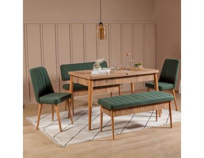 Ensemble repas table chaises et banc Vina (Pin et vert)