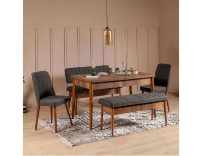 Ensemble repas table chaises et banc Vina (Noyer et anthracite)